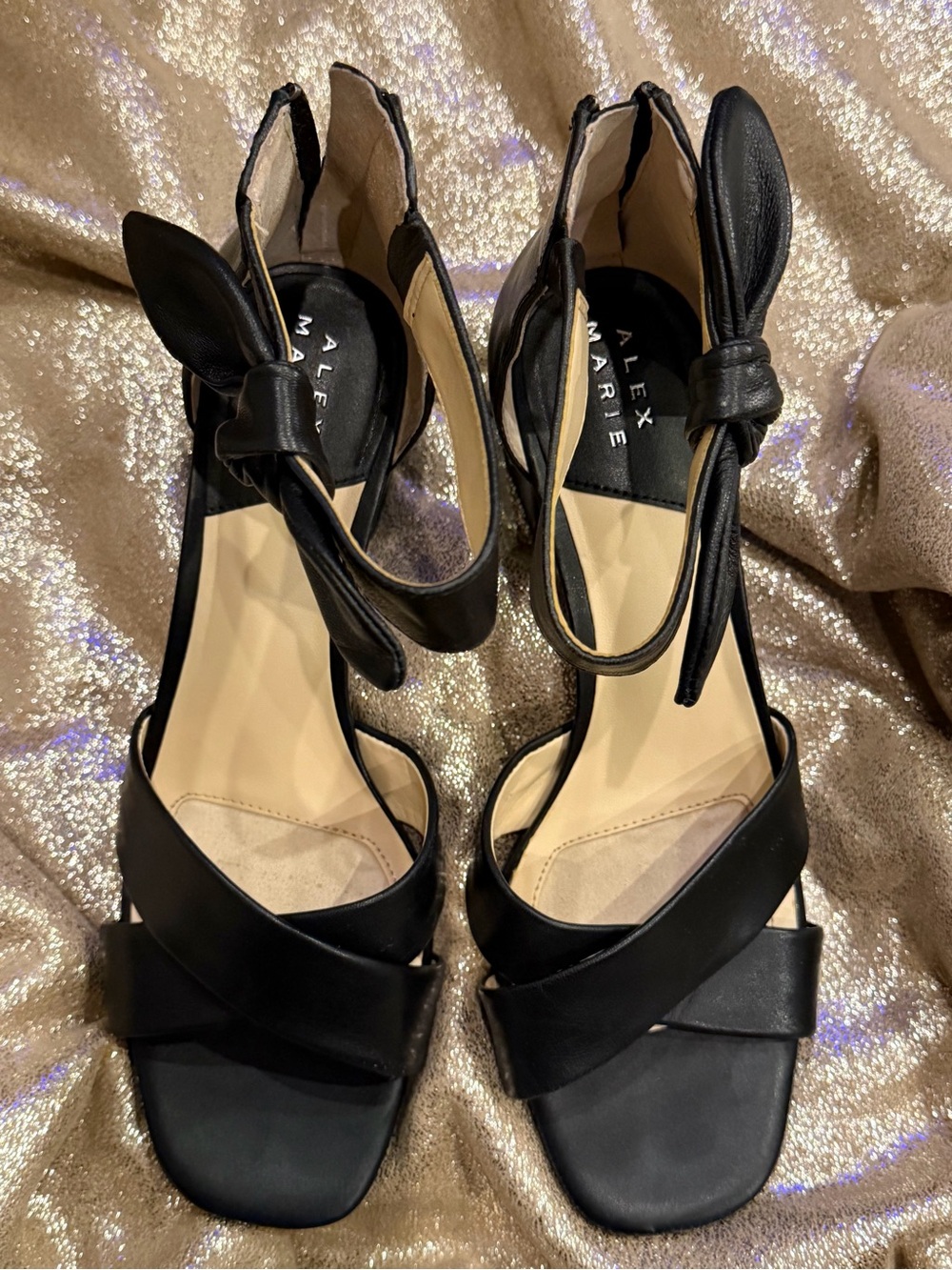 Alex Marie Black Knot Ankle-Strap Heeled Sandals